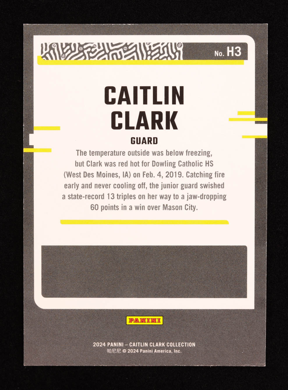 Caitlin Clark 2024 Panini Caitlin Clark Collection Donruss Highlights #H3 RC at PristineAuction.com Caitlin Clark 2024 Panini Caitlin Clark Collection Donruss Highlights #H3 RC at PristineAuction.com