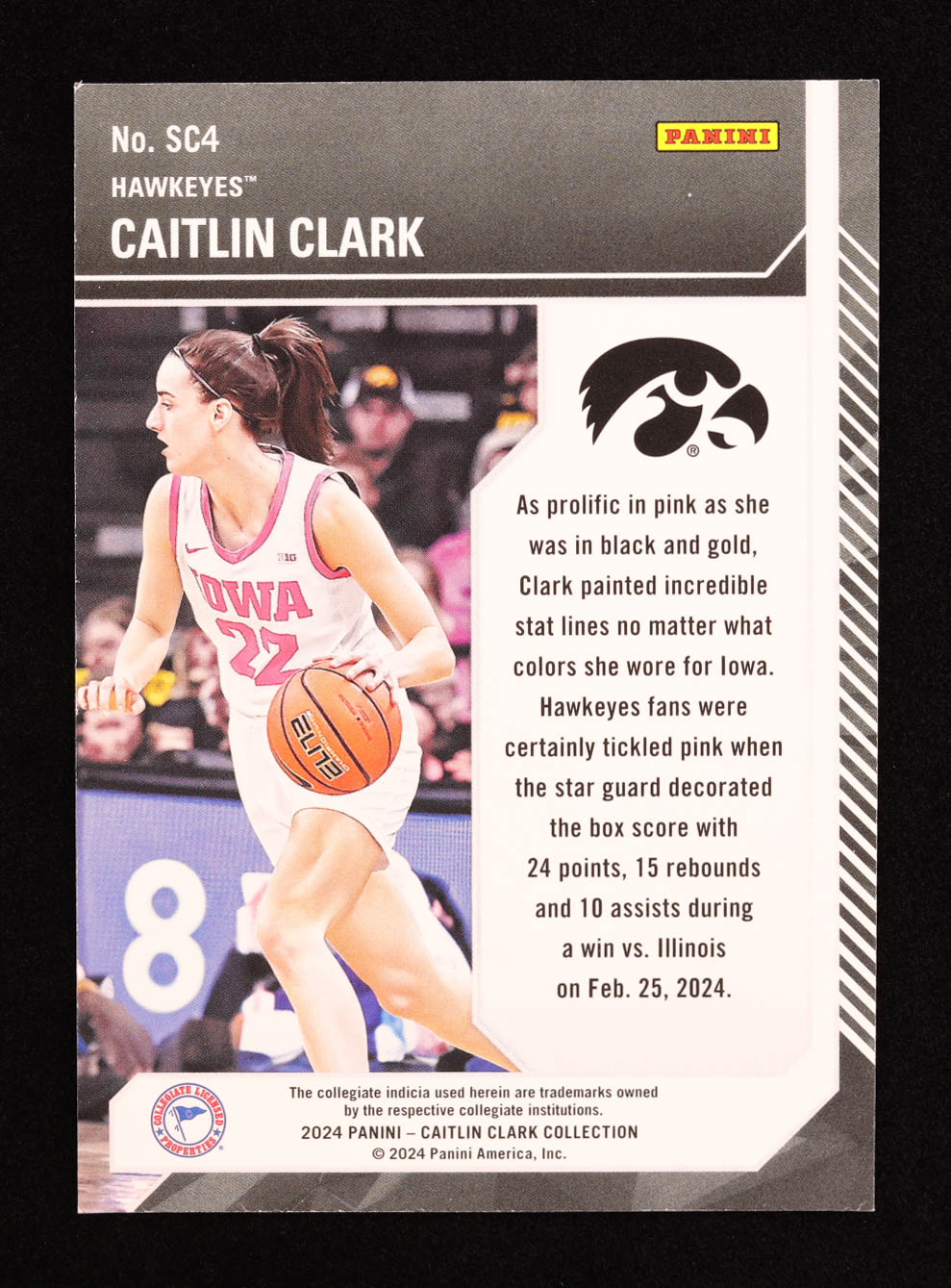 Caitlin Clark 2024 Panini Caitlin Clark Collection Contenders School Colors #SC4 RC at PristineAuction.com Caitlin Clark 2024 Panini Caitlin Clark Collection Contenders School Colors #SC4 RC at PristineAuction.com