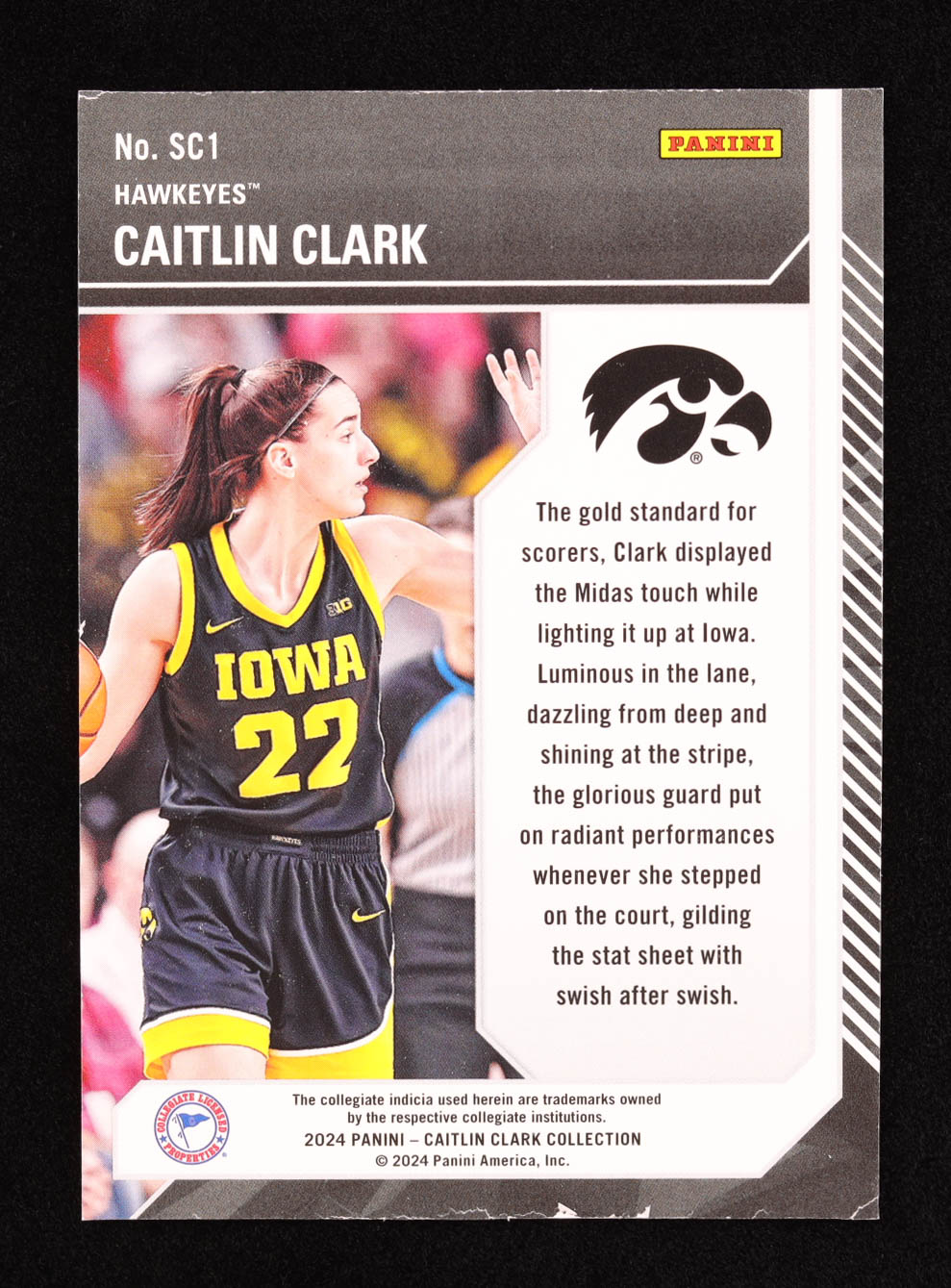 Caitlin Clark 2024 Panini Caitlin Clark Collection Contenders School Colors #SC1 RC at PristineAuction.com Caitlin Clark 2024 Panini Caitlin Clark Collection Contenders School Colors #SC1 RC at PristineAuction.com
