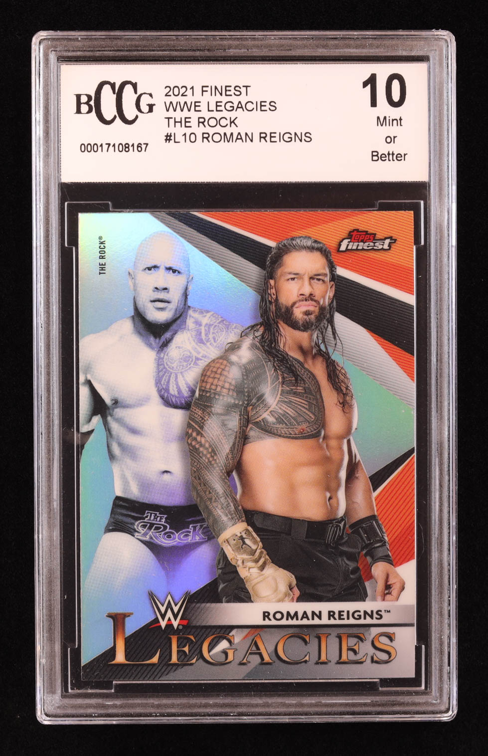 Roman Reigns 2021 Finest WWE Legacies The Rock #L10 (BCCG 10) at PristineAuction.com Roman Reigns 2021 Finest WWE Legacies The Rock #L10 (BCCG 10) at PristineAuction.com