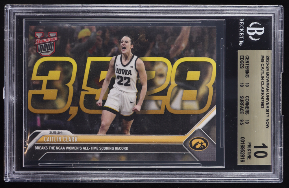 Caitlin Clark 2023-24 Bowman University Now #49 RC (BGS 10) at PristineAuction.com Caitlin Clark 2023-24 Bowman University Now #49 RC (BGS 10) at PristineAuction.com