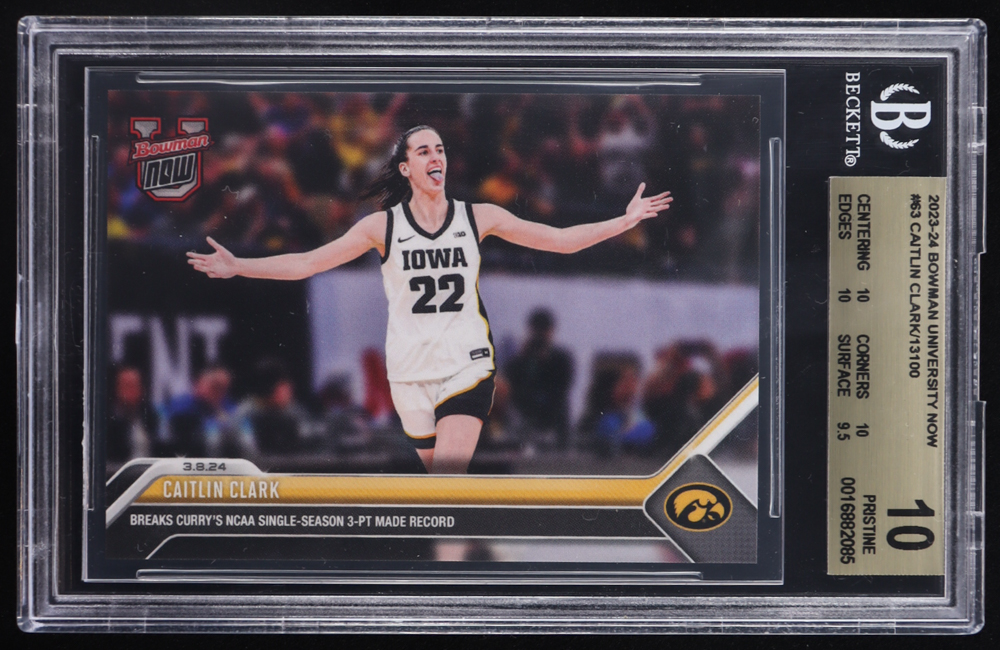 Caitlin Clark 2023-24 Bowman University Now #63 RC (BGS 10) at PristineAuction.com Caitlin Clark 2023-24 Bowman University Now #63 RC (BGS 10) at PristineAuction.com