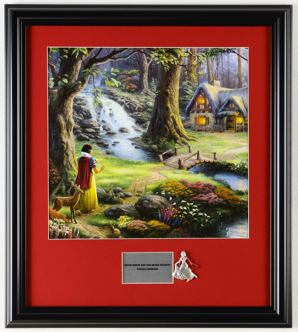 Thomas Kinkade "Snow White and the Seven Dwarfs" Custom Framed Print Display with Disney Platinum Snow White Pin at PristineAuction.com Thomas Kinkade "Snow White and the Seven Dwarfs" Custom Framed Print Display with Disney Platinum Snow White Pin at PristineAuction.com