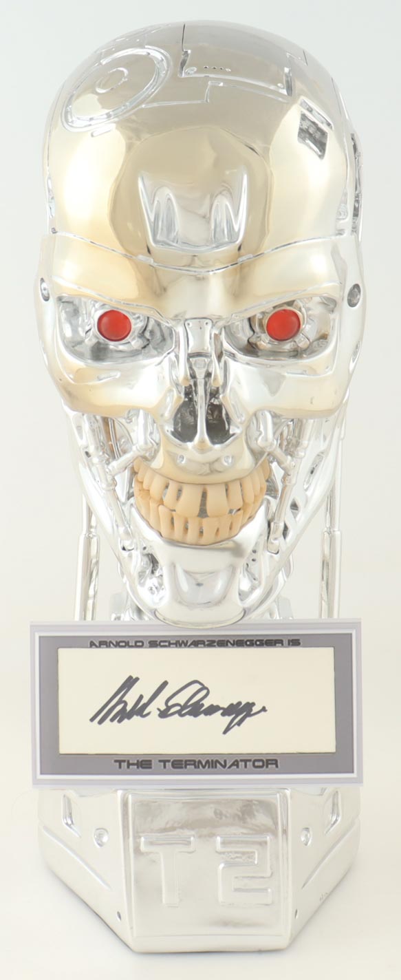 Arnold Schwarzenegger Signed "Terminator 2" Full-Size 1:1 T800 Endoskeleton Bust (ACOA) at PristineAuction.com Arnold Schwarzenegger Signed "Terminator 2" Full-Size 1:1 T800 Endoskeleton Bust (ACOA) at PristineAuction.com