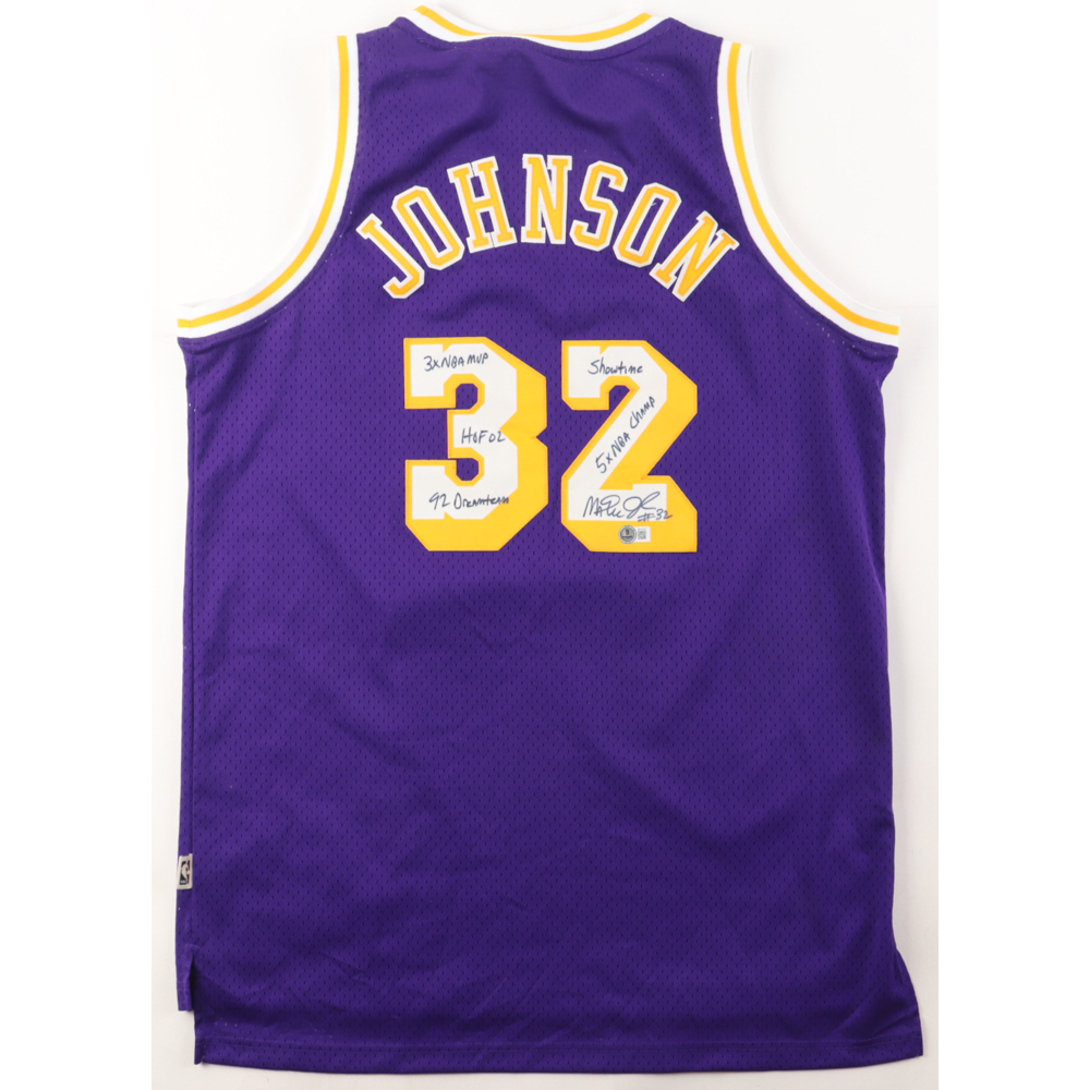 Magic Johnson Signed Lakers Jersey With Multiple Inscriptions (Beckett ...