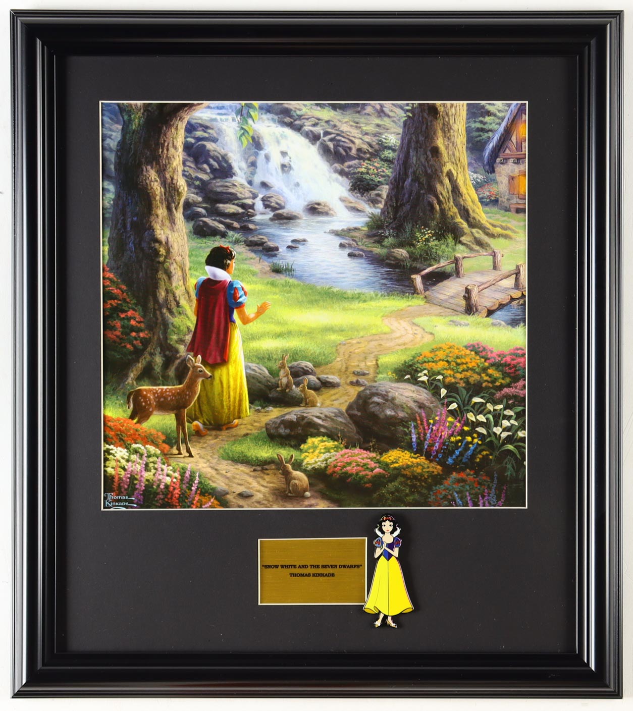 Thomas Kinkade "Snow White" Custom Framed Print Display with Disney Character Pin at PristineAuction.com Thomas Kinkade "Snow White" Custom Framed Print Display with Disney Character Pin at PristineAuction.com