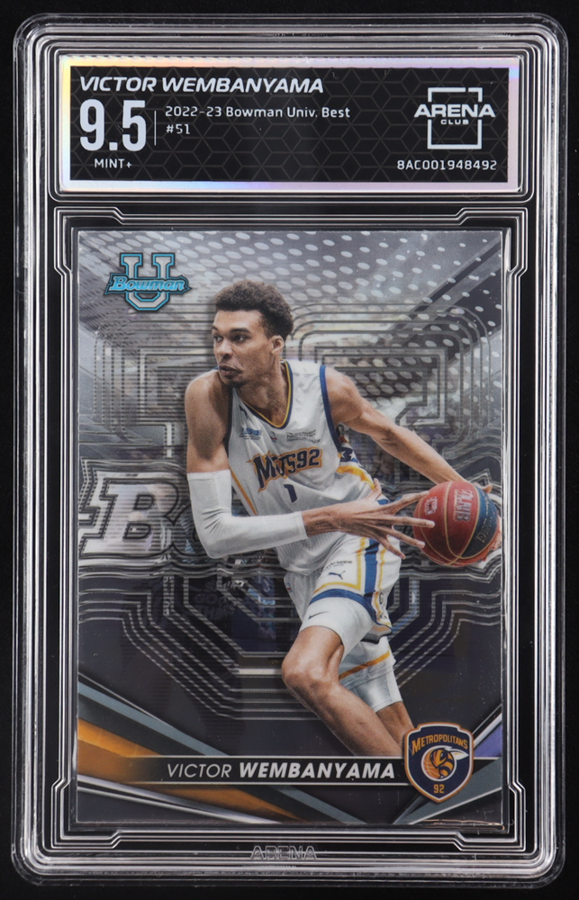 Victor Wembanyama 2022-23 Bowman's Best University #51 RC (Arena 9.5) at PristineAuction.com Victor Wembanyama 2022-23 Bowman's Best University #51 RC (Arena 9.5) at PristineAuction.com