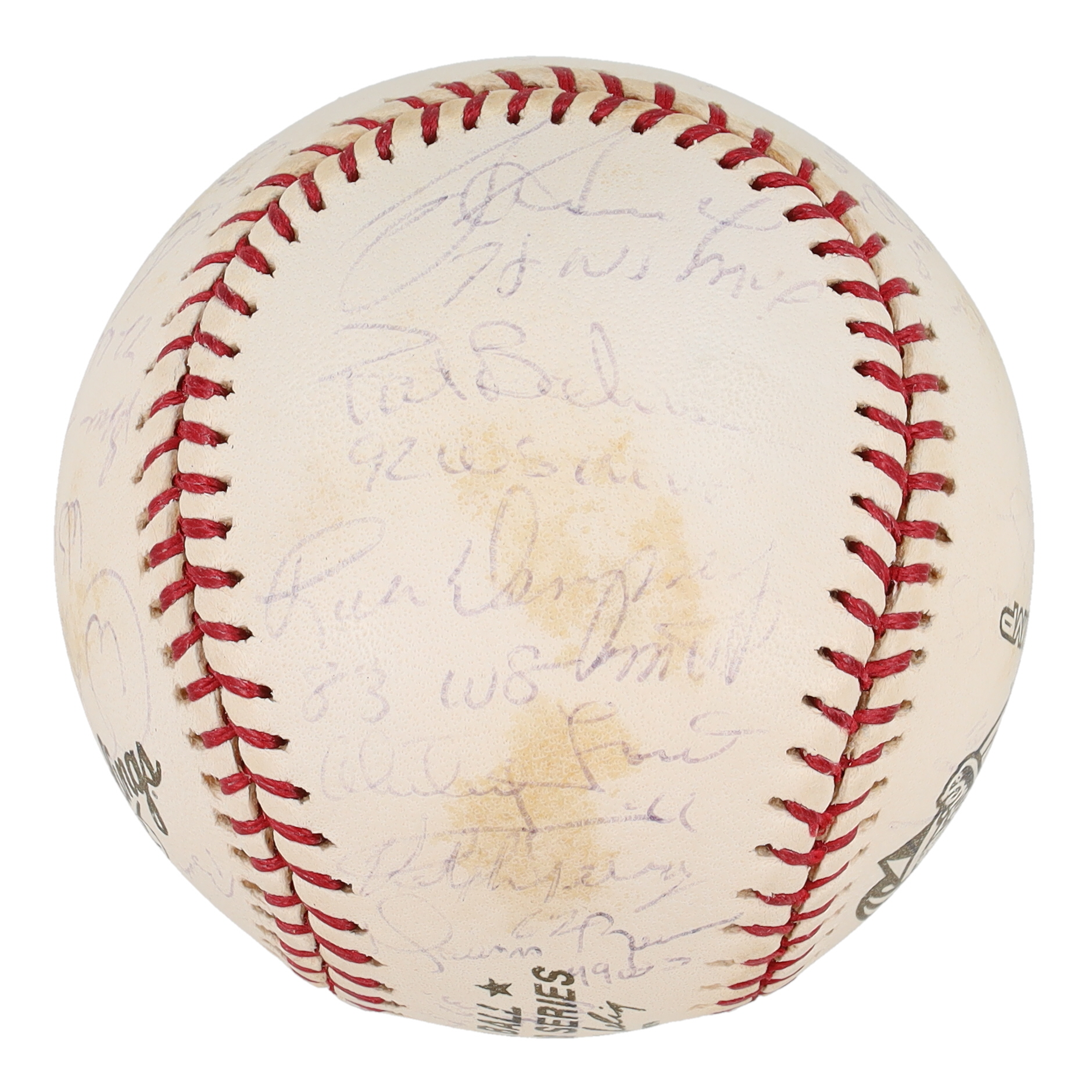 World Series MVP's Official 2000 World Series Logo Baseball Signed By (22) With Mariano Rivera, Reggie Jackson, Frank Robinson, Whitey Ford (Steiner) at PristineAuction.com World Series MVP's Official 2000 World Series Logo Baseball Signed By (22) With Mariano Rivera, Reggie Jackson, Frank Robinson, Whitey Ford (Steiner) at PristineAuction.com