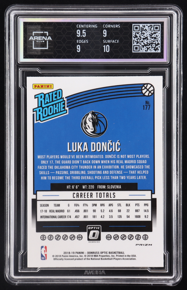 Luka Doncic 2018-19 Donruss Optic Shock #177 RR RC (Arena 9.5) at PristineAuction.com Luka Doncic 2018-19 Donruss Optic Shock #177 RR RC (Arena 9.5) at PristineAuction.com