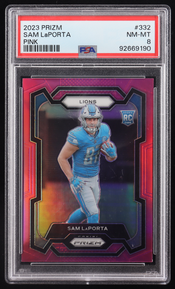 Sam LaPorta 2023 Panini Prizm Prizms Pink #332 RC (PSA 8) | Pristine ...