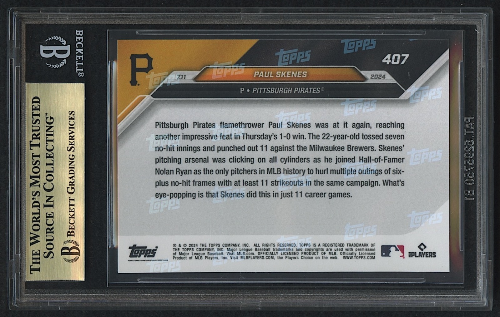 Paul Skenes 2024 Topps Now #407 RC (BGS 10) at PristineAuction.com Paul Skenes 2024 Topps Now #407 RC (BGS 10) at PristineAuction.com