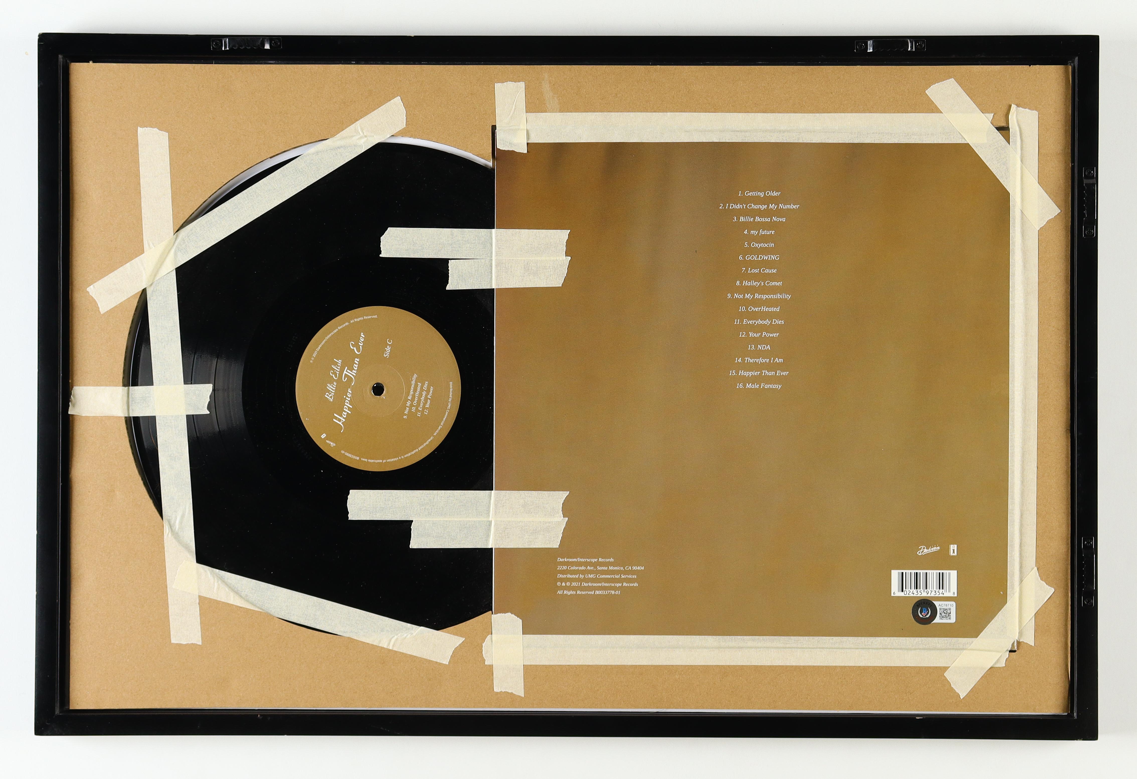 Billie Eilish Signed "Happier Than Ever" Custom Framed Vinyl Album Cover (JSA) (See Description) at PristineAuction.com Billie Eilish Signed "Happier Than Ever" Custom Framed Vinyl Album Cover (JSA) (See Description) at PristineAuction.com