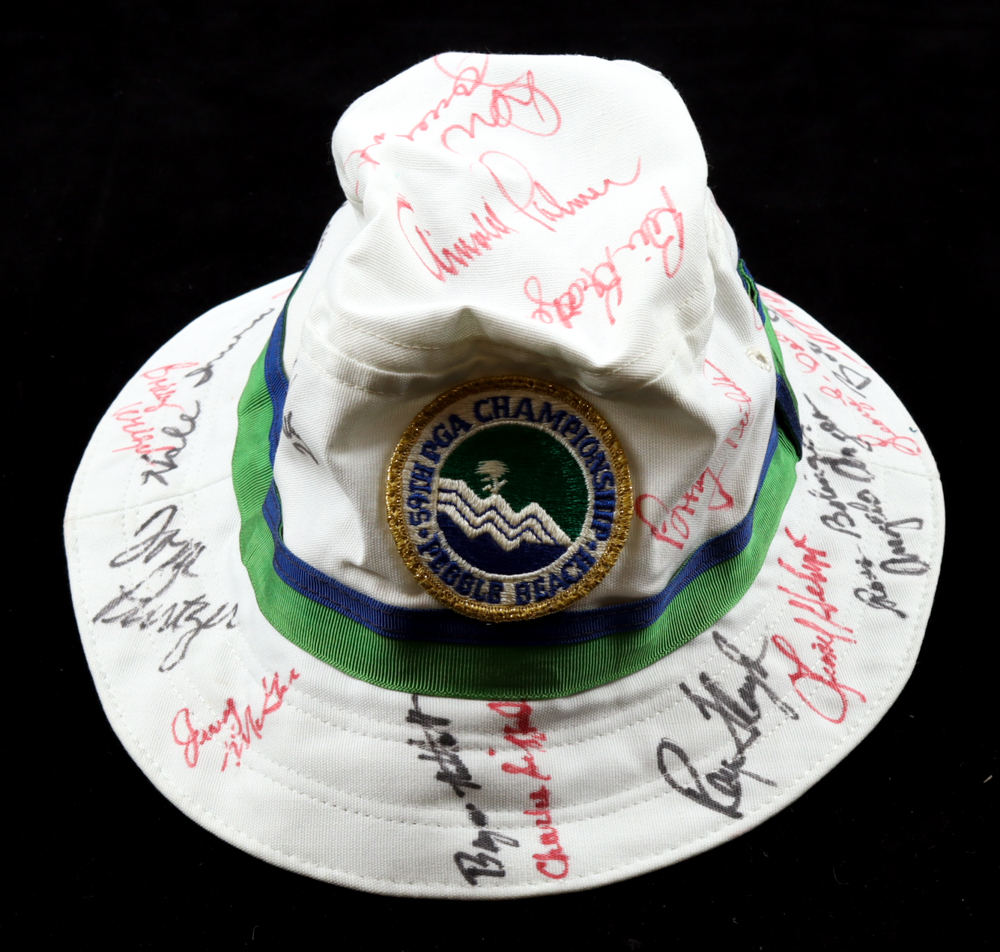 Golf Hall of Famers and Stars Pebble Beach 59th Championship Bucket Hat Signed by (24) with Arnold Palmer, Sam Snead, Jack Nicklaus, Ray Floyd (JSA) at PristineAuction.com Golf Hall of Famers and Stars Pebble Beach 59th Championship Bucket Hat Signed by (24) with Arnold Palmer, Sam Snead, Jack Nicklaus, Ray Floyd (JSA) at PristineAuction.com