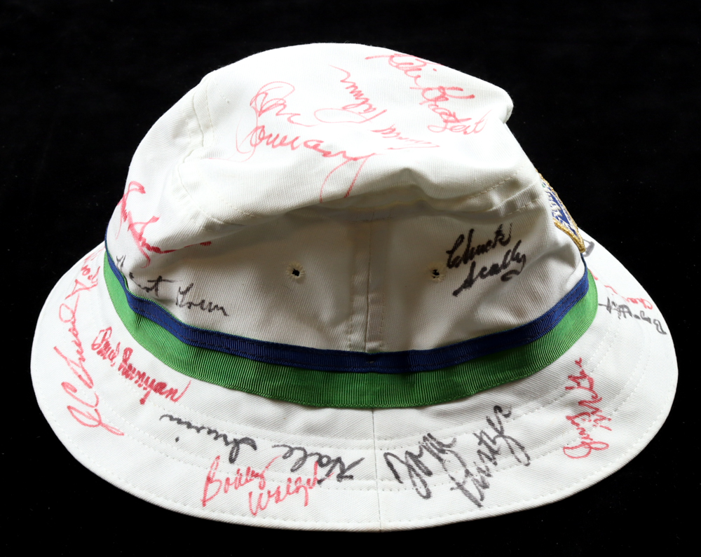 Golf Hall of Famers and Stars Pebble Beach 59th Championship Bucket Hat Signed by (24) with Arnold Palmer, Sam Snead, Jack Nicklaus, Ray Floyd (JSA) at PristineAuction.com Golf Hall of Famers and Stars Pebble Beach 59th Championship Bucket Hat Signed by (24) with Arnold Palmer, Sam Snead, Jack Nicklaus, Ray Floyd (JSA) at PristineAuction.com