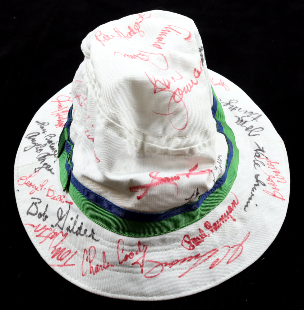 Golf Hall of Famers and Stars Pebble Beach 59th Championship Bucket Hat Signed by (24) with Arnold Palmer, Sam Snead, Jack Nicklaus, Ray Floyd (JSA) at PristineAuction.com Golf Hall of Famers and Stars Pebble Beach 59th Championship Bucket Hat Signed by (24) with Arnold Palmer, Sam Snead, Jack Nicklaus, Ray Floyd (JSA) at PristineAuction.com