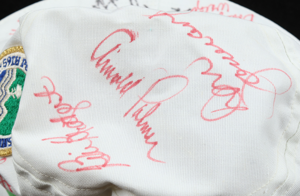 Golf Hall of Famers and Stars Pebble Beach 59th Championship Bucket Hat Signed by (24) with Arnold Palmer, Sam Snead, Jack Nicklaus, Ray Floyd (JSA) at PristineAuction.com Golf Hall of Famers and Stars Pebble Beach 59th Championship Bucket Hat Signed by (24) with Arnold Palmer, Sam Snead, Jack Nicklaus, Ray Floyd (JSA) at PristineAuction.com