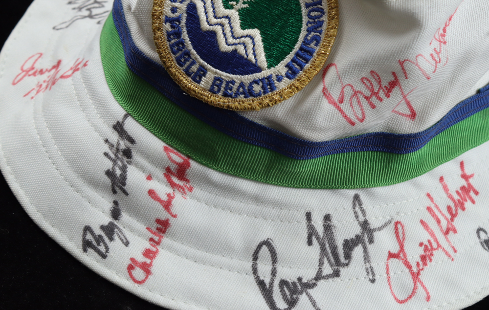 Golf Hall of Famers and Stars Pebble Beach 59th Championship Bucket Hat Signed by (24) with Arnold Palmer, Sam Snead, Jack Nicklaus, Ray Floyd (JSA) at PristineAuction.com Golf Hall of Famers and Stars Pebble Beach 59th Championship Bucket Hat Signed by (24) with Arnold Palmer, Sam Snead, Jack Nicklaus, Ray Floyd (JSA) at PristineAuction.com