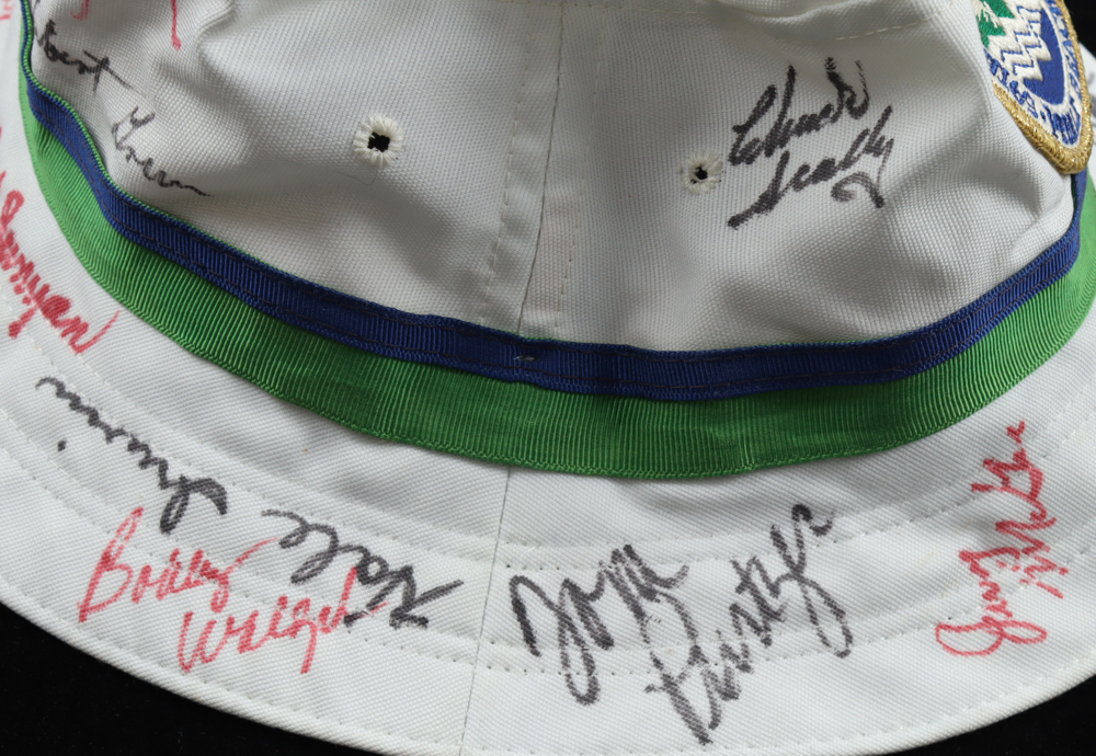 Golf Hall of Famers and Stars Pebble Beach 59th Championship Bucket Hat Signed by (24) with Arnold Palmer, Sam Snead, Jack Nicklaus, Ray Floyd (JSA) at PristineAuction.com Golf Hall of Famers and Stars Pebble Beach 59th Championship Bucket Hat Signed by (24) with Arnold Palmer, Sam Snead, Jack Nicklaus, Ray Floyd (JSA) at PristineAuction.com
