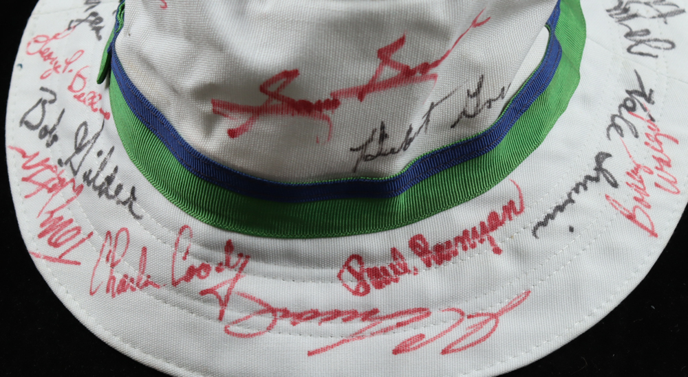 Golf Hall of Famers and Stars Pebble Beach 59th Championship Bucket Hat Signed by (24) with Arnold Palmer, Sam Snead, Jack Nicklaus, Ray Floyd (JSA) at PristineAuction.com Golf Hall of Famers and Stars Pebble Beach 59th Championship Bucket Hat Signed by (24) with Arnold Palmer, Sam Snead, Jack Nicklaus, Ray Floyd (JSA) at PristineAuction.com