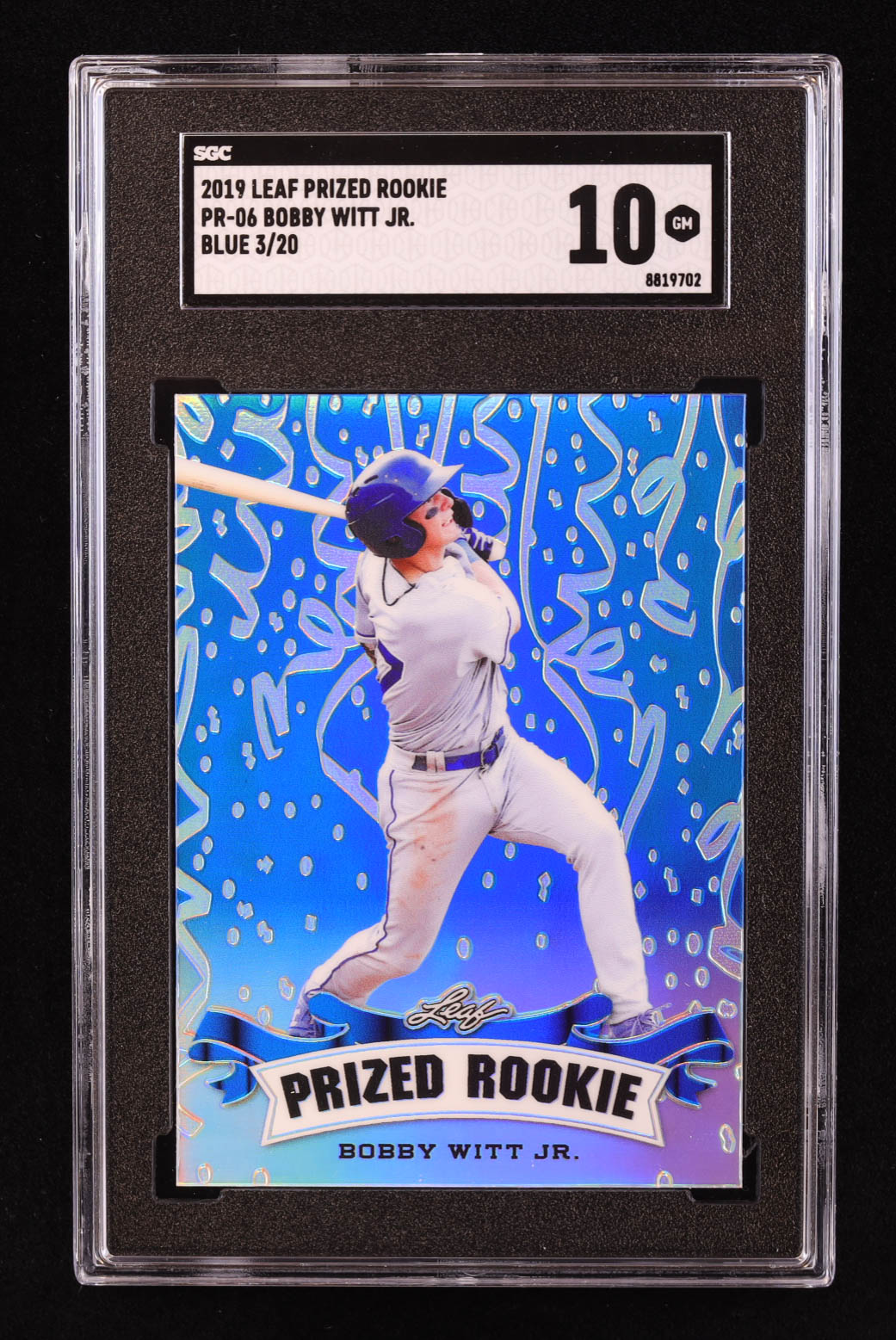 Bobby Witt Jr. 2019 Leaf Special Release Prized Rookie Blue #PR06 RC #03/20 (SGC 10) at PristineAuction.com Bobby Witt Jr. 2019 Leaf Special Release Prized Rookie Blue #PR06 RC #03/20 (SGC 10) at PristineAuction.com