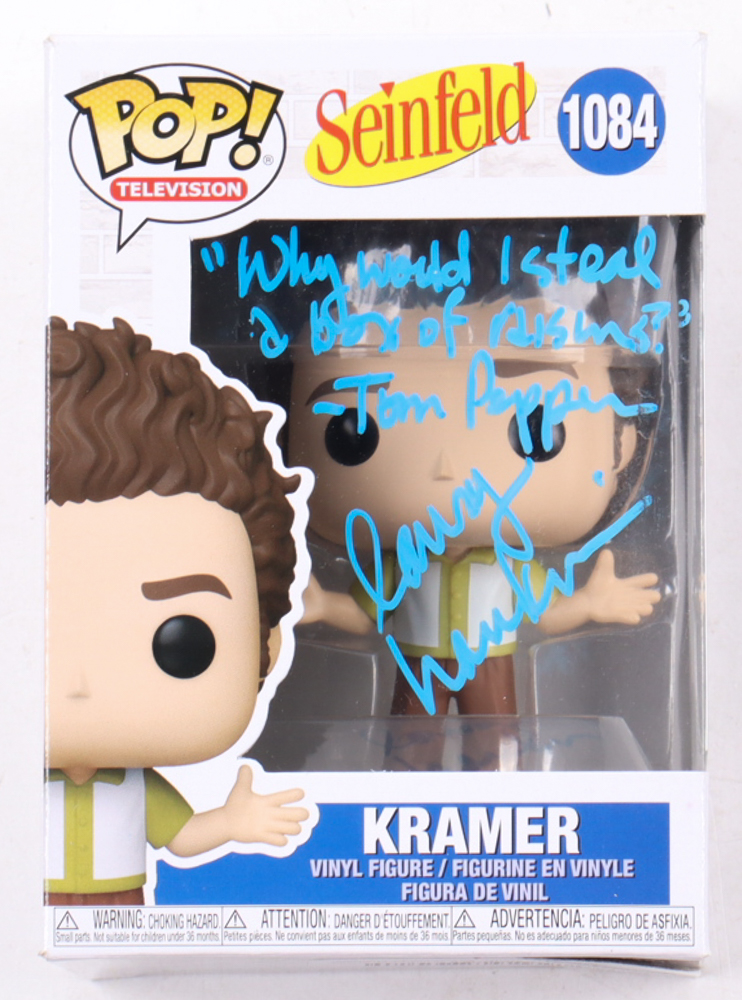Larry Hankin Signed "Seinfeld" #1084 Kramer Funko Pop! Television Vinyl Figure Inscribed "Why would I steal a box of raisins" & "Tom Pepper" (Beckett) at PristineAuction.com Larry Hankin Signed "Seinfeld" #1084 Kramer Funko Pop! Television Vinyl Figure Inscribed "Why would I steal a box of raisins" & "Tom Pepper" (Beckett) at PristineAuction.com