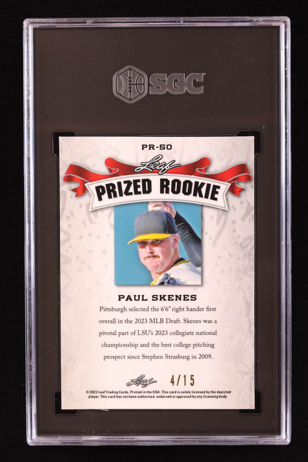 Paul Skenes 2023 Leaf Metal Special Release Prized Rookie Mojo Purple #PR50 RC #04/15 (SGC 9.5) at PristineAuction.com Paul Skenes 2023 Leaf Metal Special Release Prized Rookie Mojo Purple #PR50 RC #04/15 (SGC 9.5) at PristineAuction.com