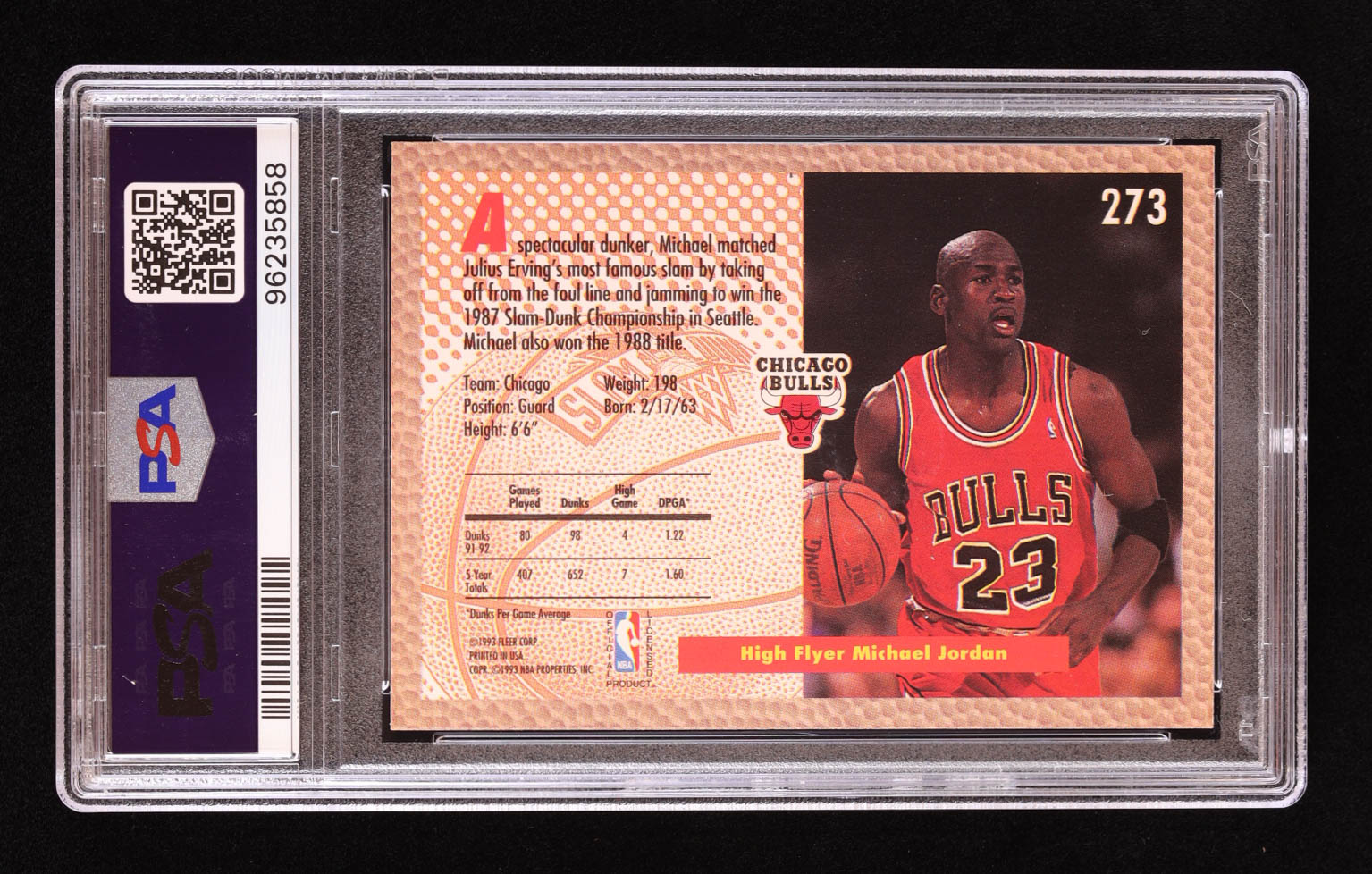 Michael Jordan 1992-93 Fleer #273 SD (PSA 9) at PristineAuction.com Michael Jordan 1992-93 Fleer #273 SD (PSA 9) at PristineAuction.com