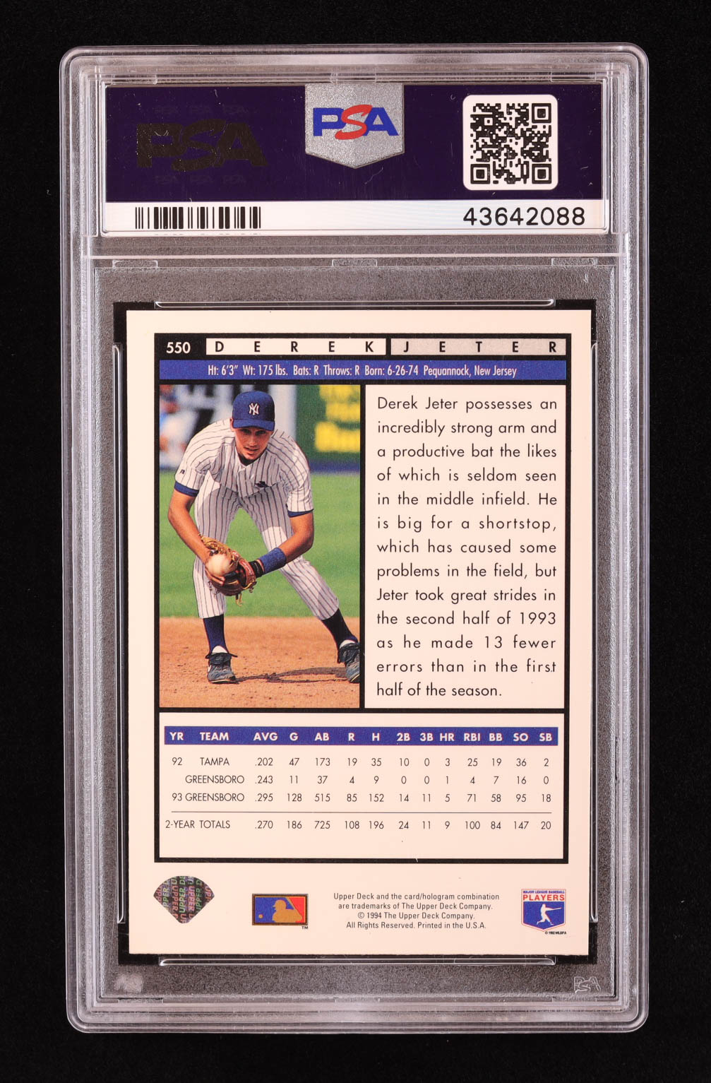 Derek Jeter 1994 Upper Deck #550 RC (PSA 9) at PristineAuction.com Derek Jeter 1994 Upper Deck #550 RC (PSA 9) at PristineAuction.com