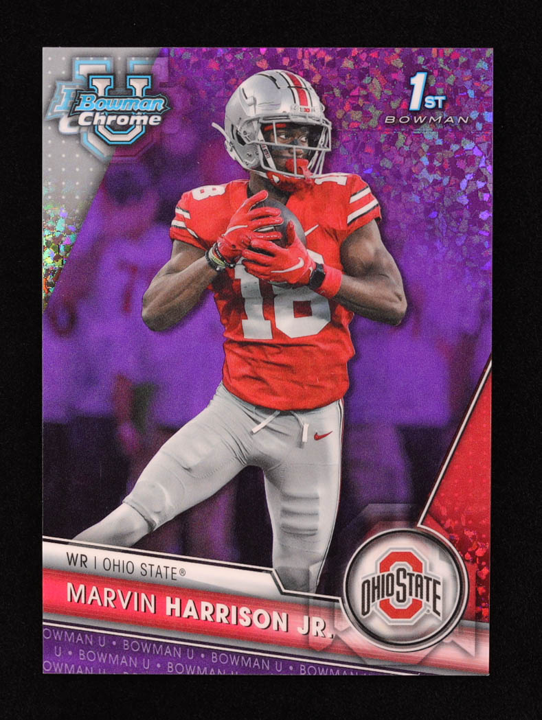 Marvin Harrison Jr. 2023 Bowman Chrome University Purple Mini Diamonds Refractors #100 RC #395/399 at PristineAuction.com Marvin Harrison Jr. 2023 Bowman Chrome University Purple Mini Diamonds Refractors #100 RC #395/399 at PristineAuction.com