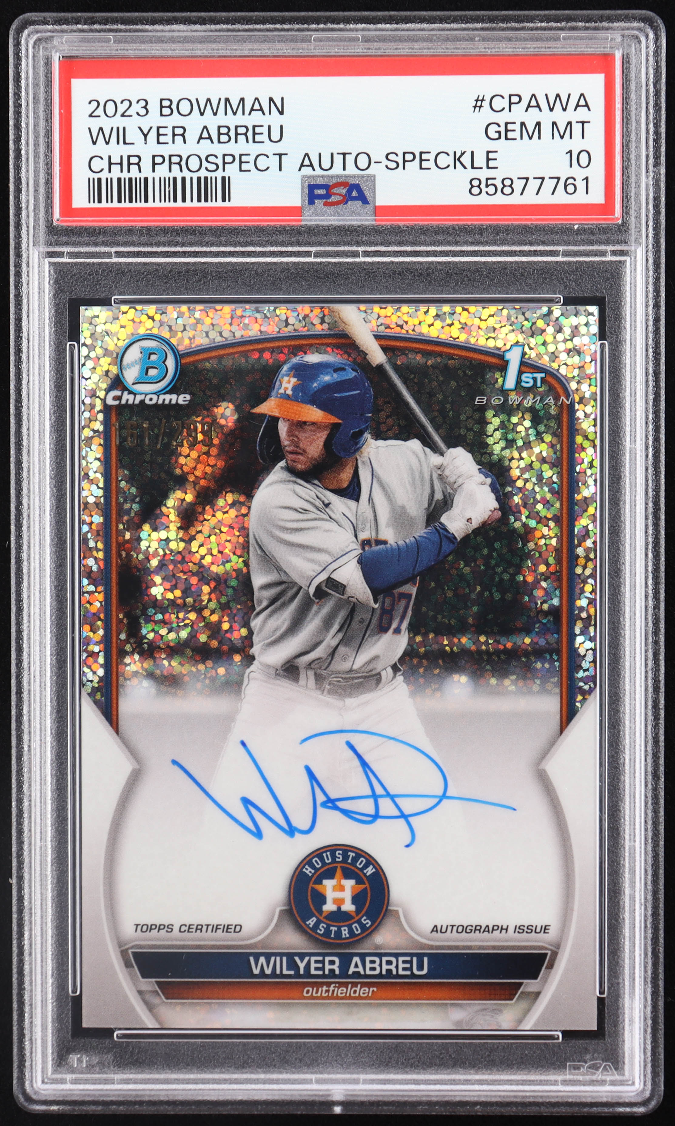 Wilyer Abreu 2023 Bowman Chrome Prospect Autographs Speckle Refractors #CPAWA RC #161/299 (PSA 10) at PristineAuction.com Wilyer Abreu 2023 Bowman Chrome Prospect Autographs Speckle Refractors #CPAWA RC #161/299 (PSA 10) at PristineAuction.com