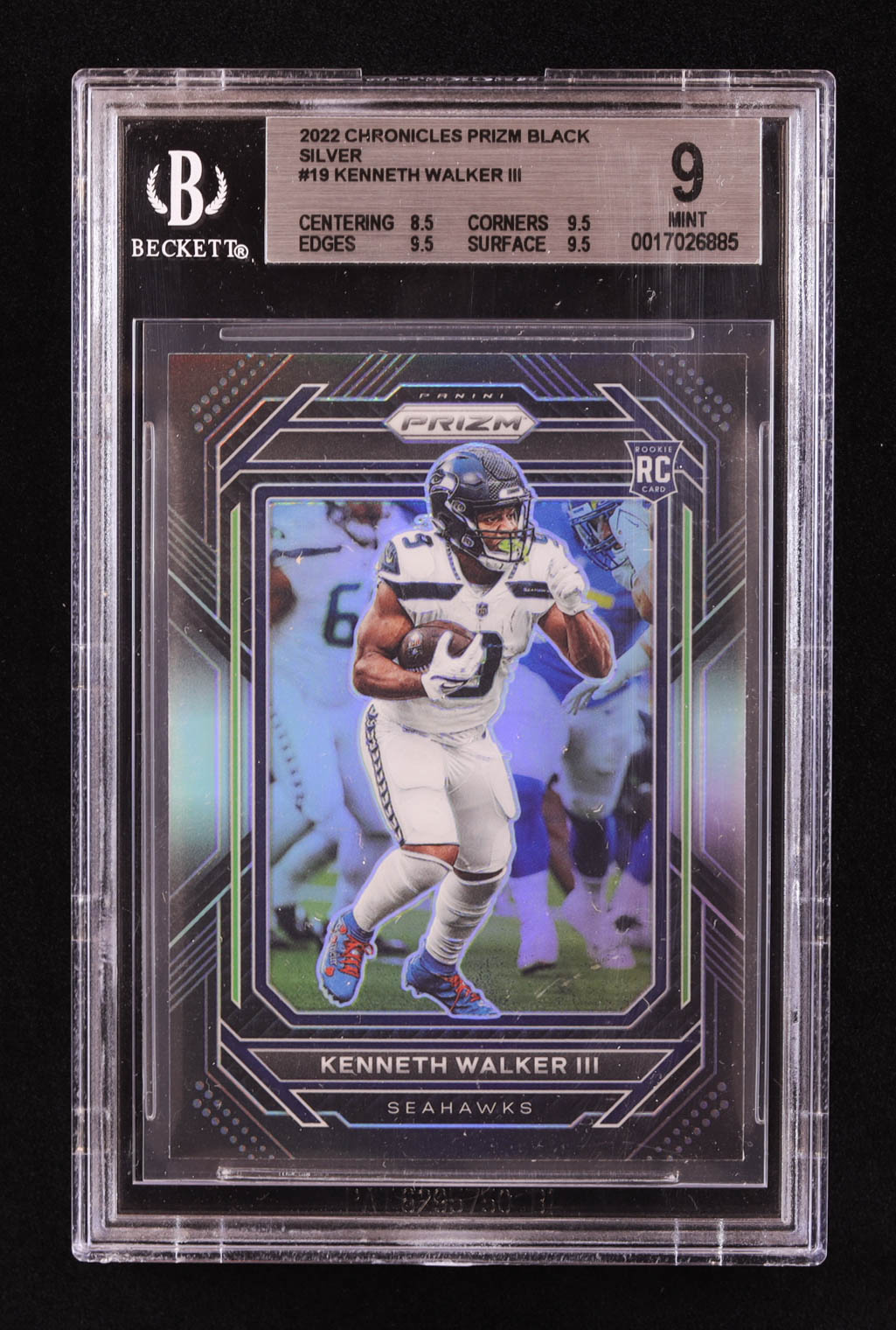 Kenneth Walker III 2022 Panini Chronicles Prizm Black Silver #19 RC (BGS 9) at PristineAuction.com Kenneth Walker III 2022 Panini Chronicles Prizm Black Silver #19 RC (BGS 9) at PristineAuction.com