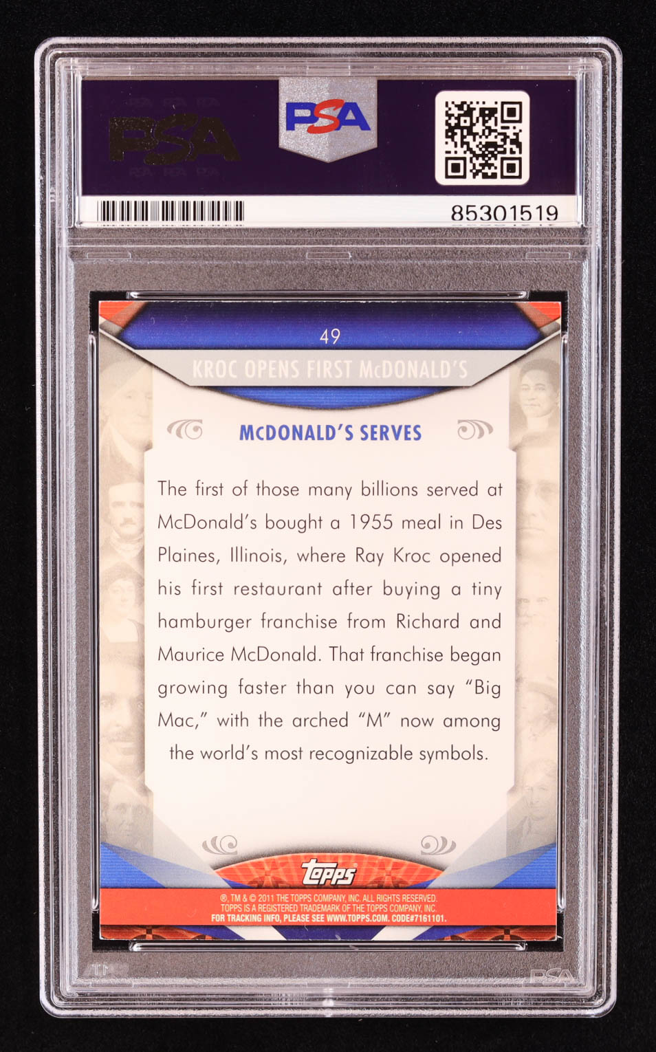Squire Fridell Signed 2011 Topps American Pie #49 Kroc Opens First McDonald's (PSA) at PristineAuction.com Squire Fridell Signed 2011 Topps American Pie #49 Kroc Opens First McDonald's (PSA) at PristineAuction.com