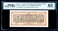 1944 Greece / German & Italian Occupation WWII - 200,000,000 Drachmai (PMG Choice Uncirculated 63) at PristineAuction.com