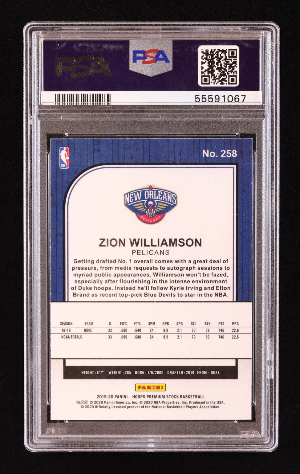 Zion Williamson 2019-20 Hoops Premium Stock #258 RC (PSA 10) at PristineAuction.com Zion Williamson 2019-20 Hoops Premium Stock #258 RC (PSA 10) at PristineAuction.com