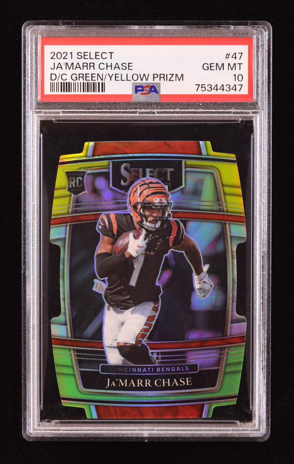 Ja'Marr Chase 2021 Select Prizm Green and Yellow Die Cut #47 RC (PSA 10) at PristineAuction.com Ja'Marr Chase 2021 Select Prizm Green and Yellow Die Cut #47 RC (PSA 10) at PristineAuction.com