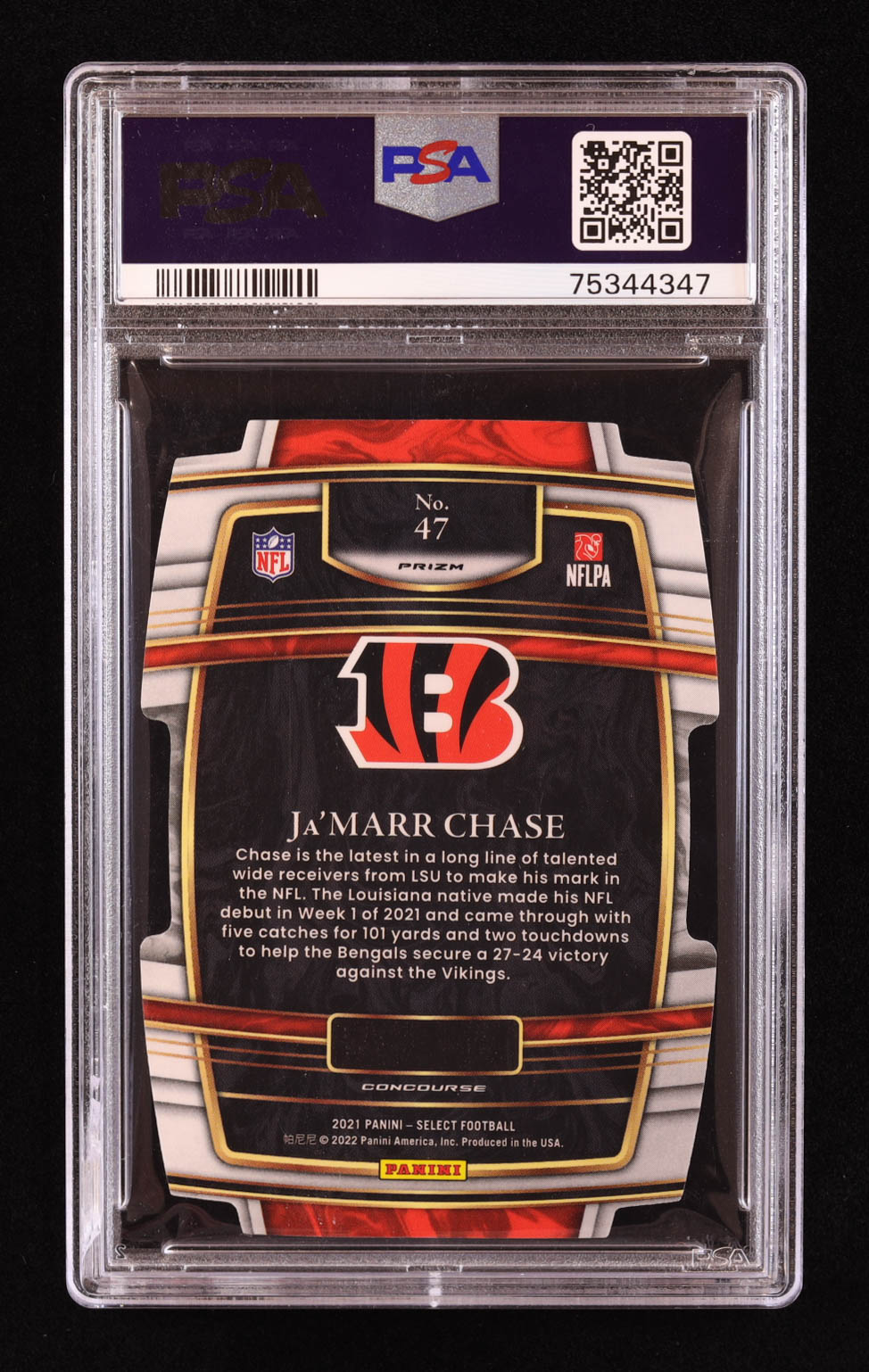 Ja'Marr Chase 2021 Select Prizm Green and Yellow Die Cut #47 RC (PSA 10) at PristineAuction.com Ja'Marr Chase 2021 Select Prizm Green and Yellow Die Cut #47 RC (PSA 10) at PristineAuction.com