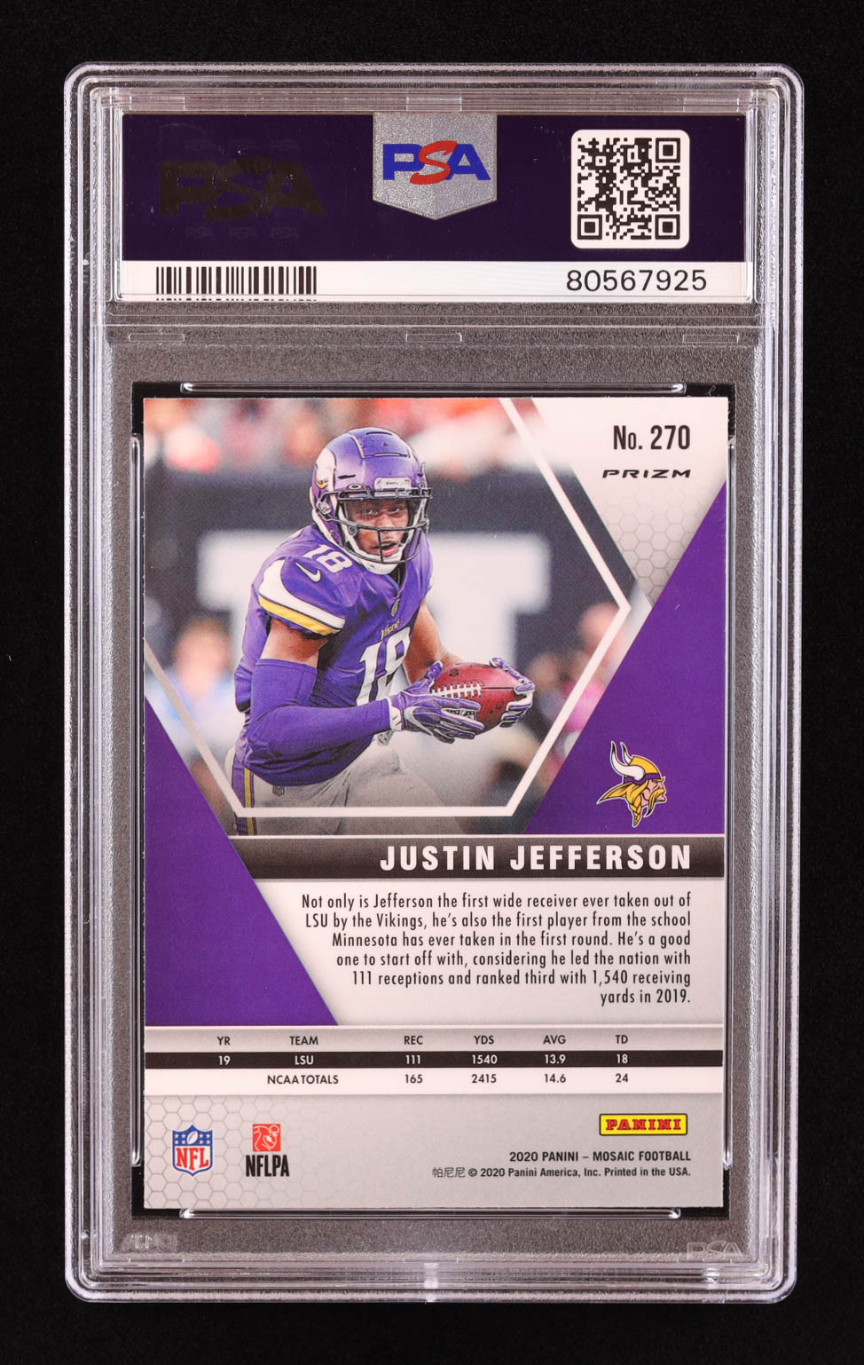 Justin Jefferson 2020 Panini Mosaic Mosaic #270 DEB RC (PSA 10) at PristineAuction.com Justin Jefferson 2020 Panini Mosaic Mosaic #270 DEB RC (PSA 10) at PristineAuction.com