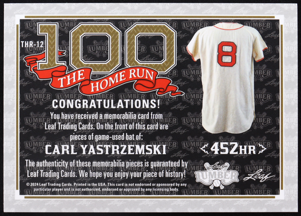 Carl Yasrzemski 2024 Leaf Lumber The Home Run #THR12 #6/35 at PristineAuction.com Carl Yasrzemski 2024 Leaf Lumber The Home Run #THR12 #6/35 at PristineAuction.com