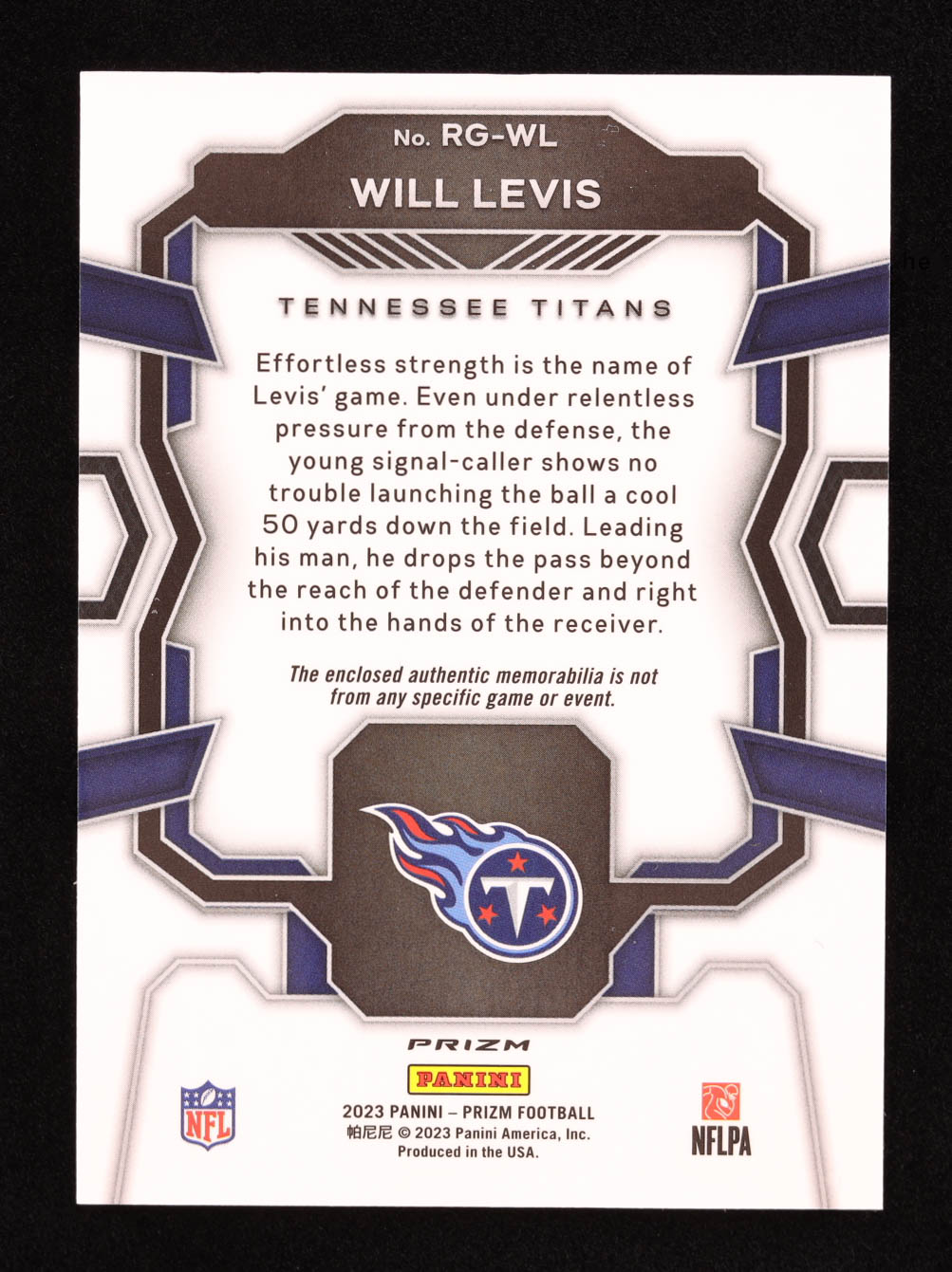Will Levis 2023 Panini Prizm Rookie Gear #4 RC at PristineAuction.com Will Levis 2023 Panini Prizm Rookie Gear #4 RC at PristineAuction.com