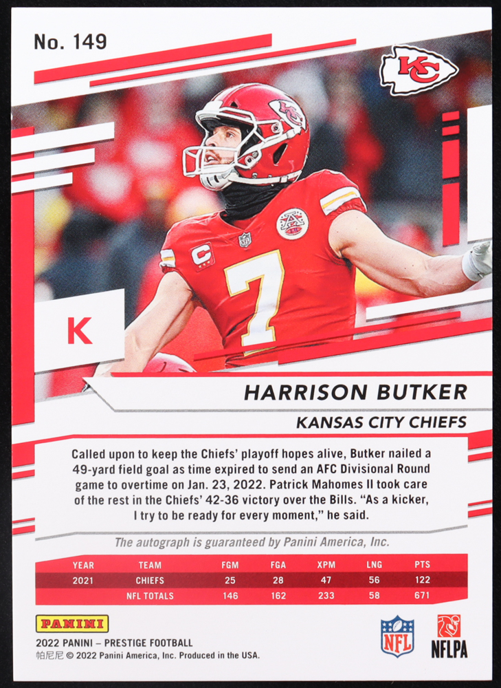 Harrison Butker 2022 Prestige Xtra Points Signatures Premium Red #149 #88/199 at PristineAuction.com Harrison Butker 2022 Prestige Xtra Points Signatures Premium Red #149 #88/199 at PristineAuction.com