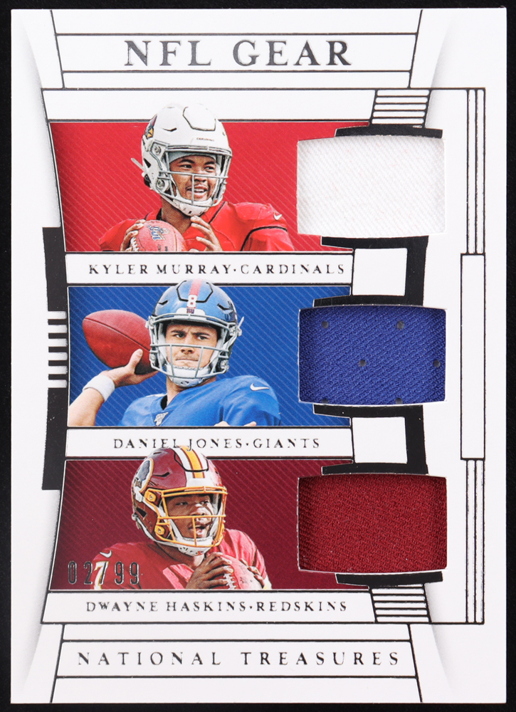 Kyler Murray / Daniel Jones / Dwayne Haskins 2019 Panini National Treasures NFL Gear Trio Materials #15 RC #2/99 at PristineAuction.com Kyler Murray / Daniel Jones / Dwayne Haskins 2019 Panini National Treasures NFL Gear Trio Materials #15 RC #2/99 at PristineAuction.com