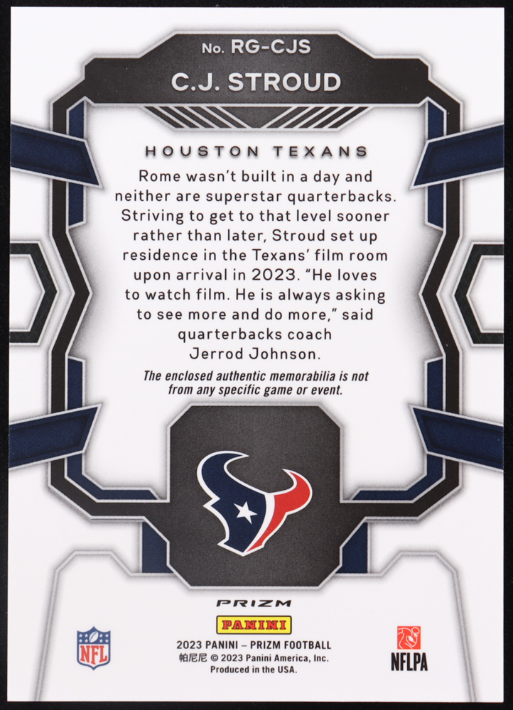 CJ Stroud 2023 Panini Prizm Rookie Gear Prizms Neon Green Pulsar #2 RC at PristineAuction.com CJ Stroud 2023 Panini Prizm Rookie Gear Prizms Neon Green Pulsar #2 RC at PristineAuction.com