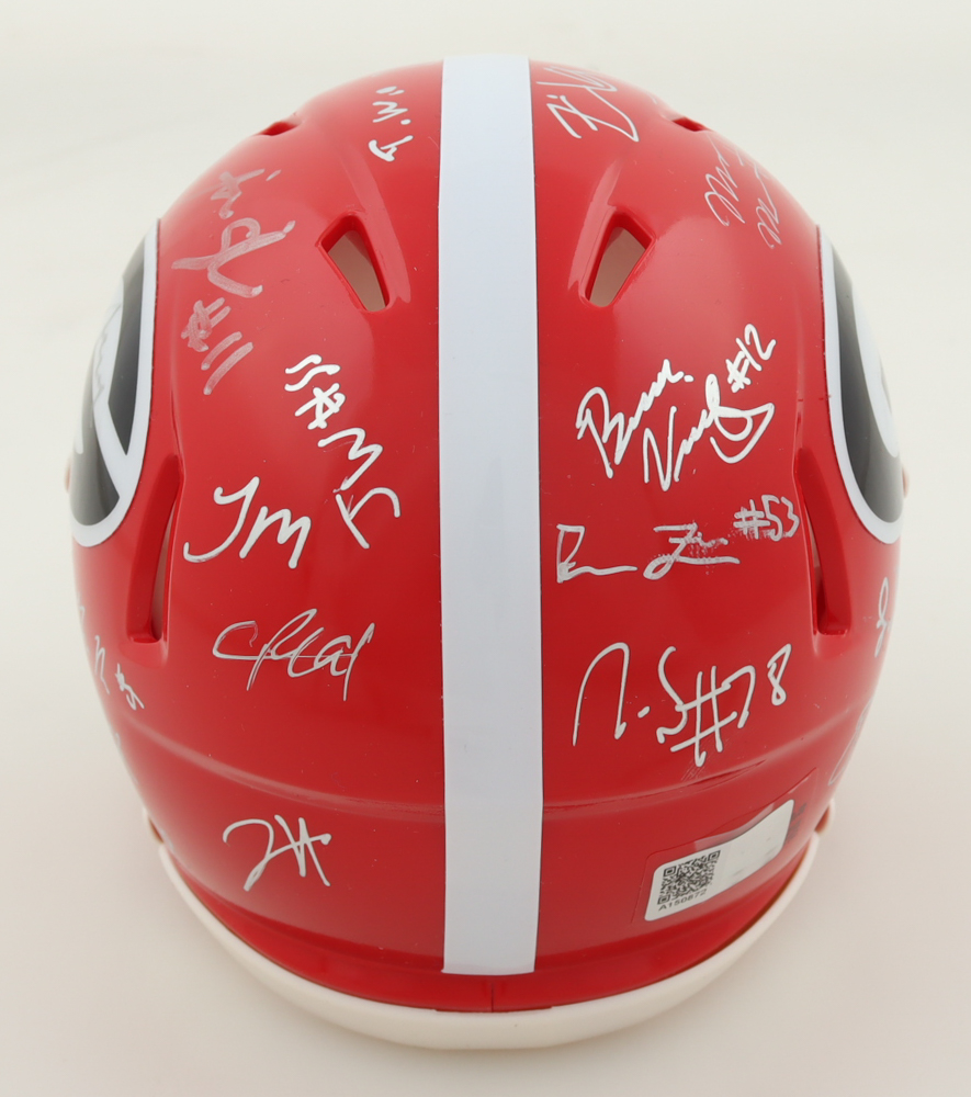 2023-24 Georgia Bulldogs Speed Mini Helmet Team-Signed By (34) With KJ Bolden, Dominic Lovett, Brock Vandagriff, Jamal Jarrett (Top Tier Authentics) at PristineAuction.com 2023-24 Georgia Bulldogs Speed Mini Helmet Team-Signed By (34) With KJ Bolden, Dominic Lovett, Brock Vandagriff, Jamal Jarrett (Top Tier Authentics) at PristineAuction.com