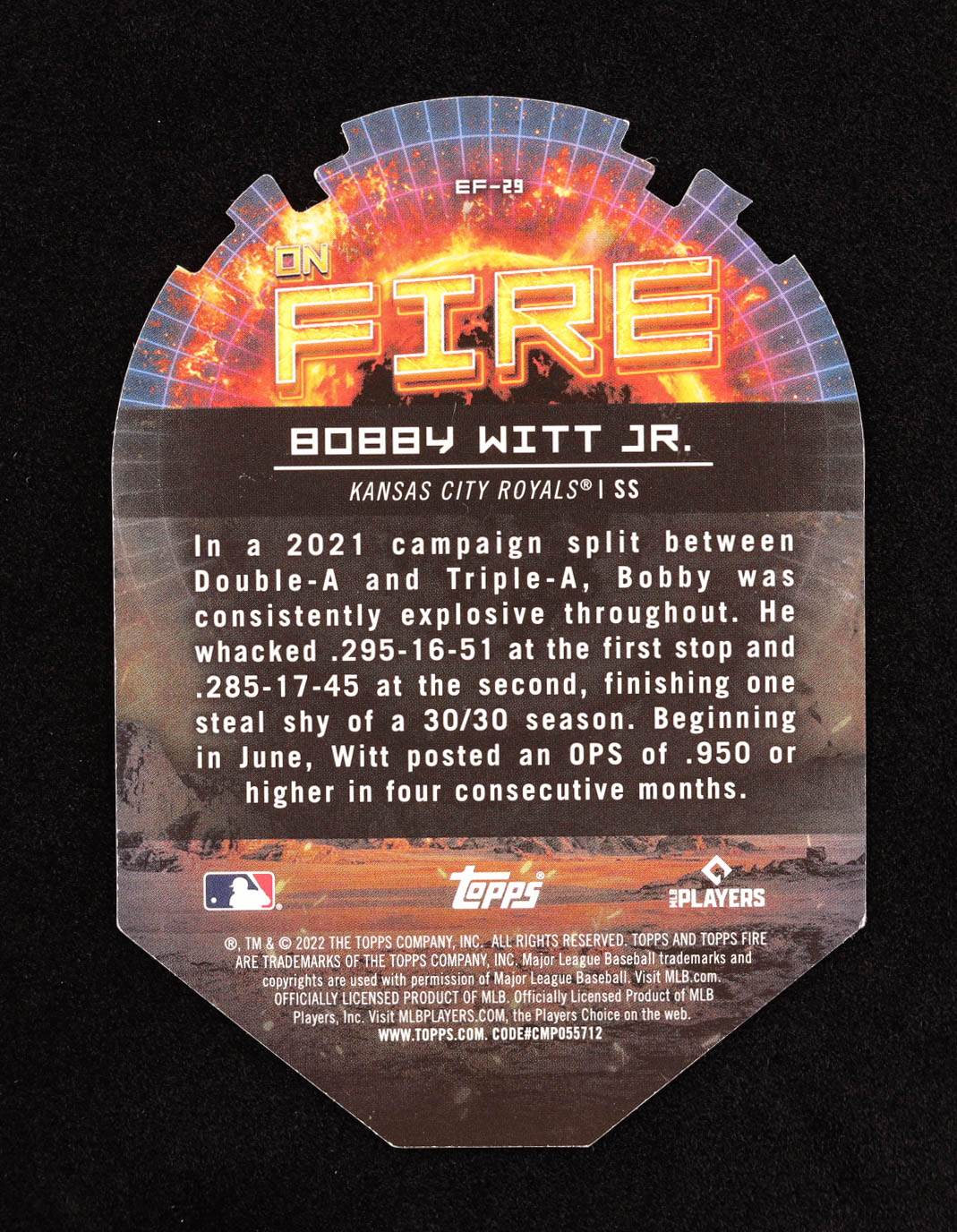 Bobby Witt Jr. 2022 Topps Fire En Fuego #EF29 RC at PristineAuction.com Bobby Witt Jr. 2022 Topps Fire En Fuego #EF29 RC at PristineAuction.com