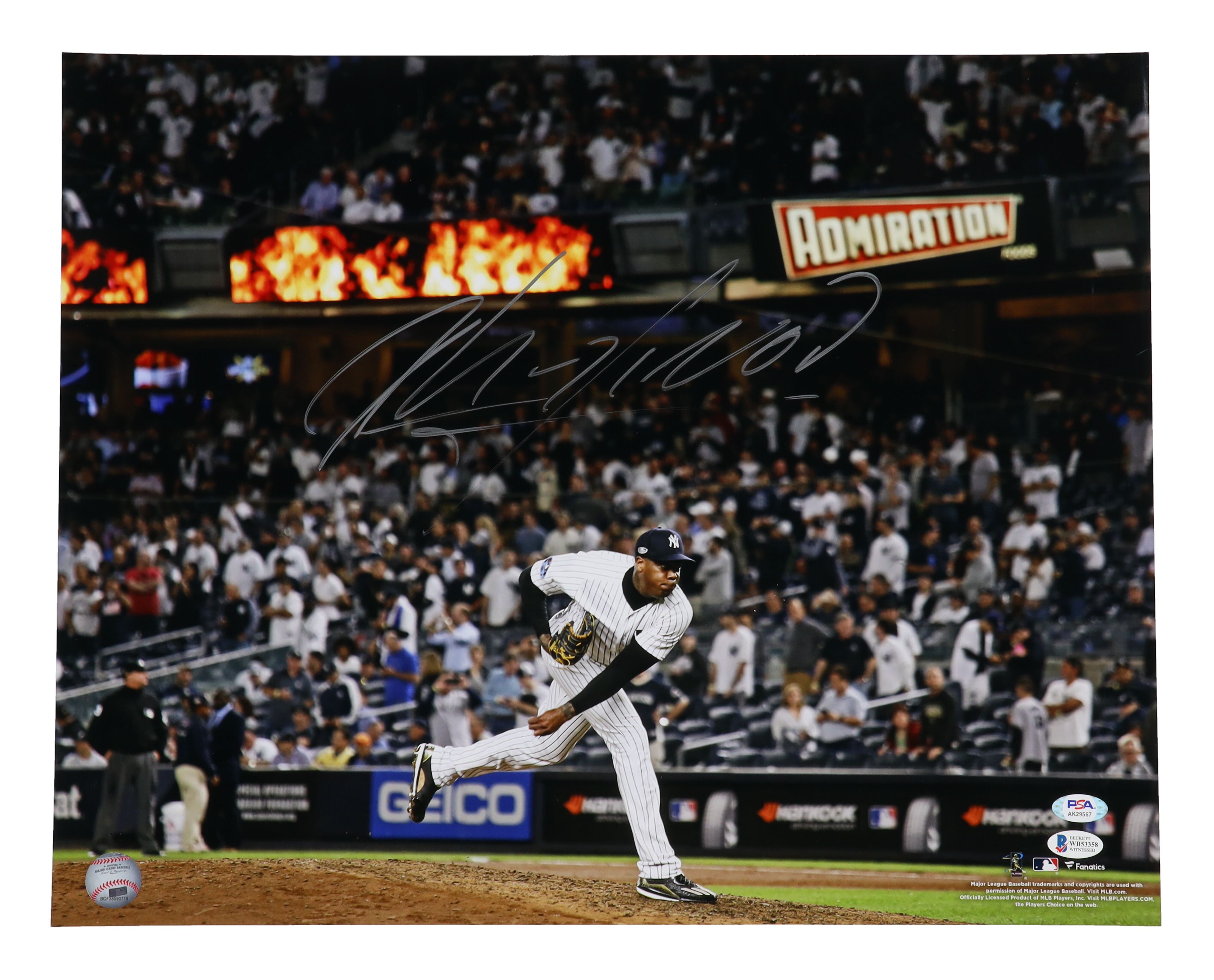 Aroldis Chapman Signed Yankees 16x20 Photo (Beckett & PSA) at PristineAuction.com Aroldis Chapman Signed Yankees 16x20 Photo (Beckett & PSA) at PristineAuction.com