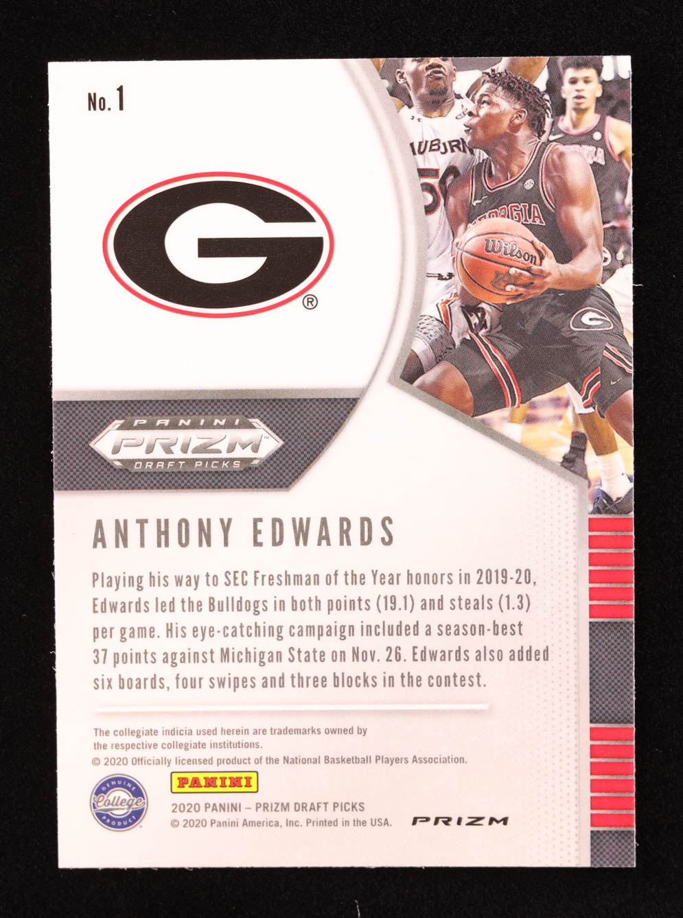 Anthony Edwards 2020-21 Panini Prizm Draft Picks Prizms Pink Ice #1 RC at PristineAuction.com Anthony Edwards 2020-21 Panini Prizm Draft Picks Prizms Pink Ice #1 RC at PristineAuction.com