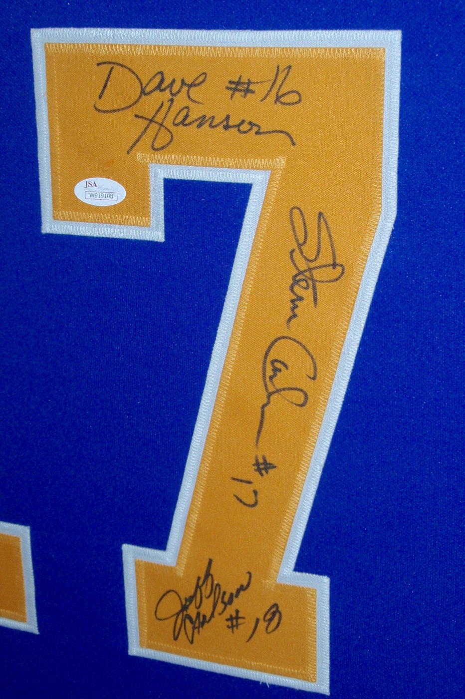 Hanson Brothers Signed "Slap Shot" Chiefs 35x43 Custom Framed Jersey Signed by (3) with Dave Hanson, Steve Carlson & Jeff Carlson (JSA COA) at PristineAuction.com Hanson Brothers Signed "Slap Shot" Chiefs 35x43 Custom Framed Jersey Signed by (3) with Dave Hanson, Steve Carlson & Jeff Carlson (JSA COA) at PristineAuction.com