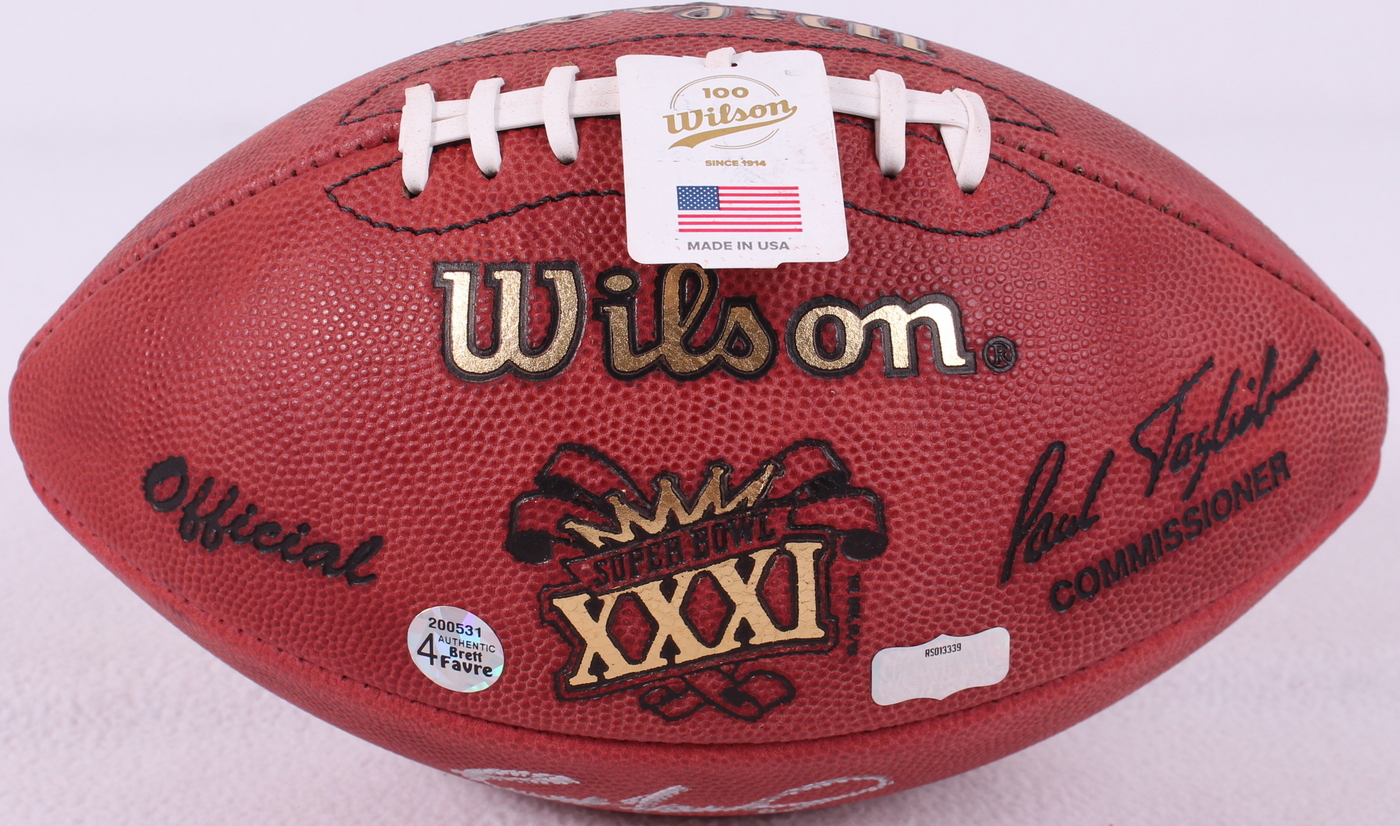 Brett Favre Signed Official NFL Super Bowl XXXI Game Ball Inscribed "SB XXXI Champs" (Favre COA & Radtke COA) at PristineAuction.com Brett Favre Signed Official NFL Super Bowl XXXI Game Ball Inscribed "SB XXXI Champs" (Favre COA & Radtke COA) at PristineAuction.com