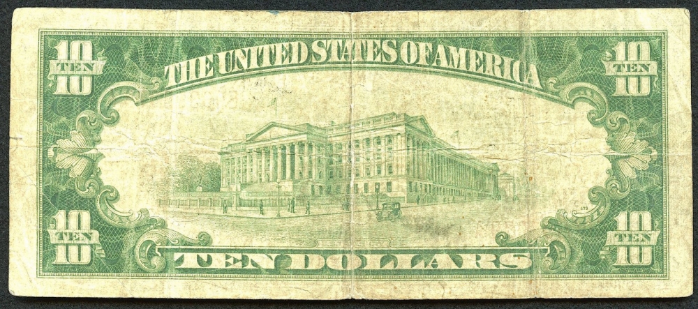 1929 $10 Ten Dollar U.S. Federal Reserve Note With Brown Seal (Bank of