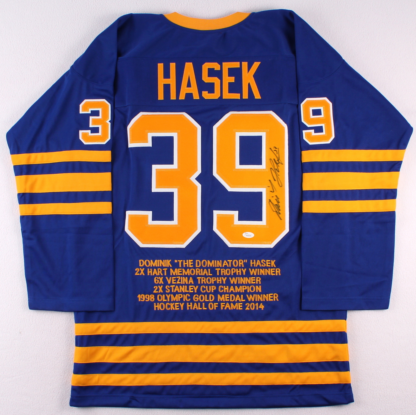 Dominik Hasek Signed Sabres Career Highlight Stat Jersey (JSA COA) at PristineAuction.com Dominik Hasek Signed Sabres Career Highlight Stat Jersey (JSA COA) at PristineAuction.com